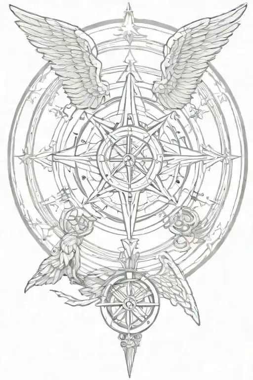 Wind Rose With A Wing With The Addition Of A Talisman On The Theme Of A Guardian Angel