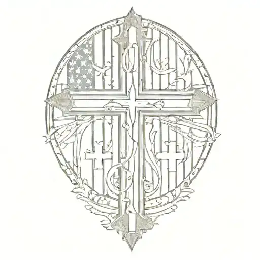 Vertical American Flag Morphing Into 3 Crosses From Calvary