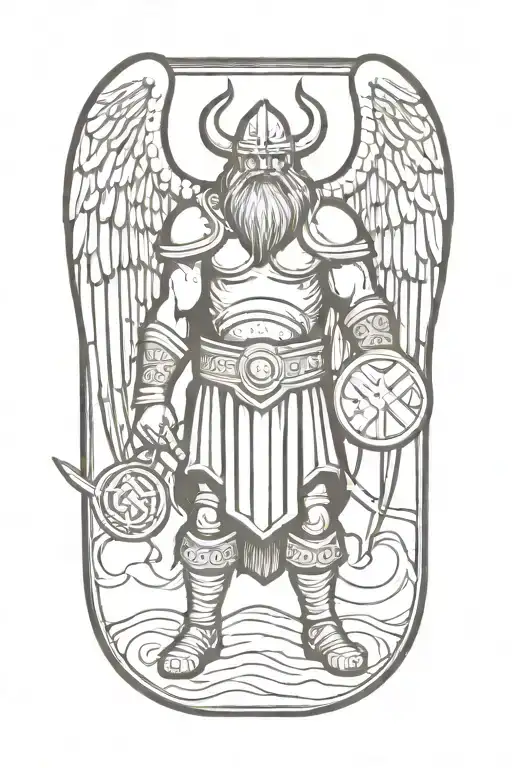 Viking With Wings Full Body Holding A Sign