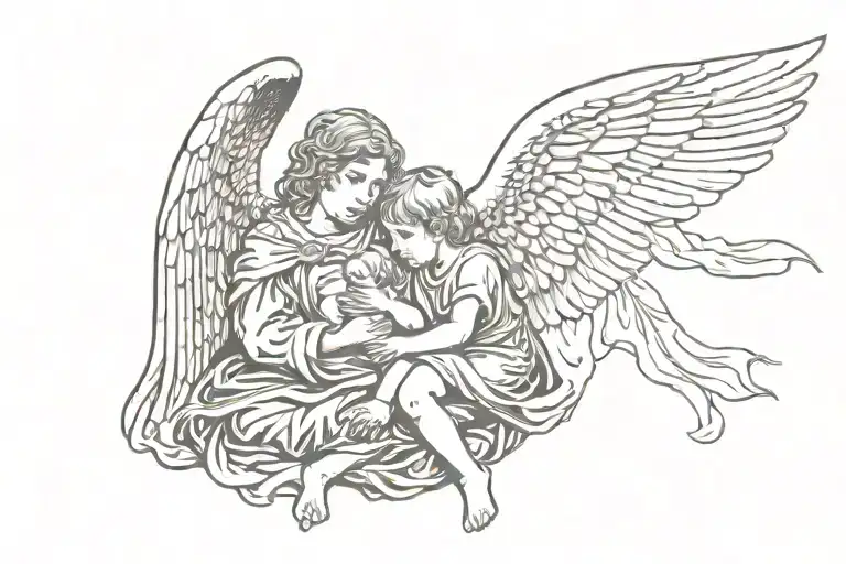 Gothic Guardian Angel Protecting Small Boy
