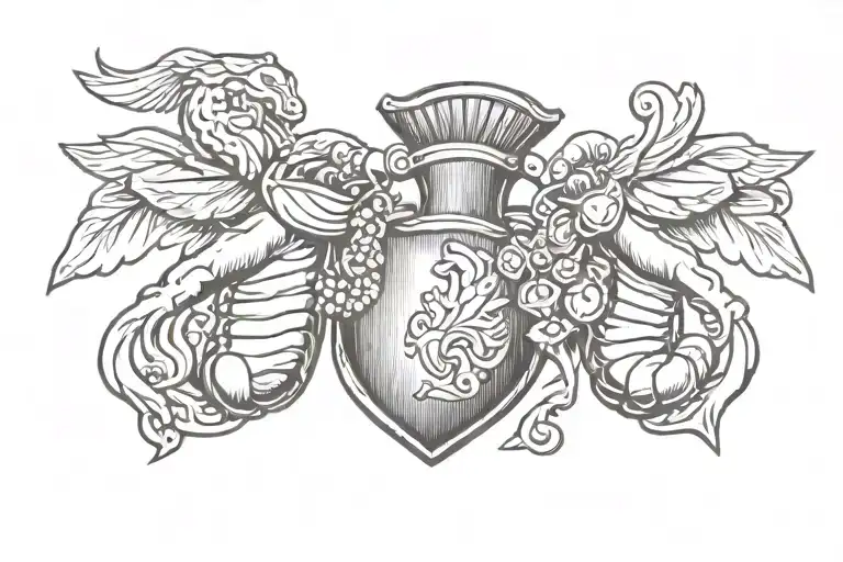 A Family Crest Incorporating Elements Of Boxing Gloves And Military Insignia