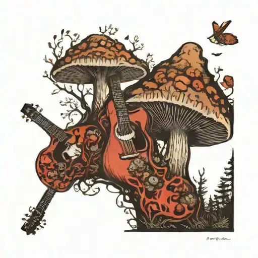 Guitar Mushroom Forest Scene