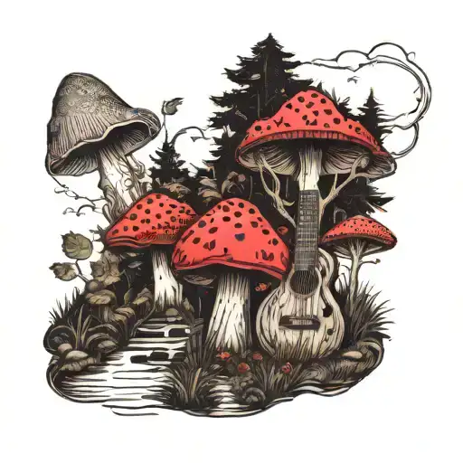 Guitar Mushroom Forest Scene