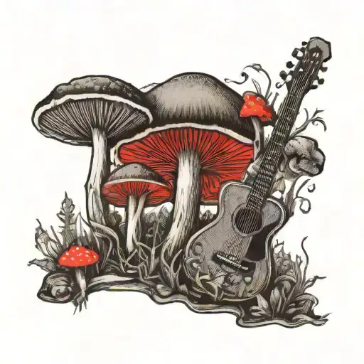 Guitar Mushroom Forest Scene