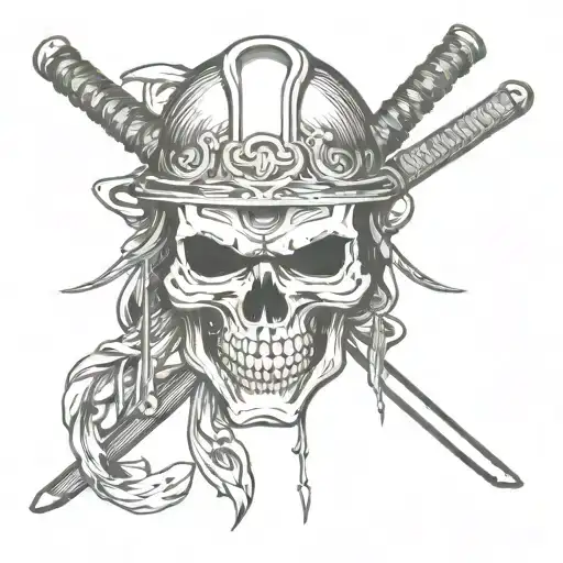 Skull In Samurai Mask With Katanas