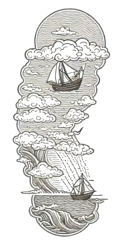 Storm Clouds Rain And Lightning With Crashing Waves With A Paper Boat In The Background