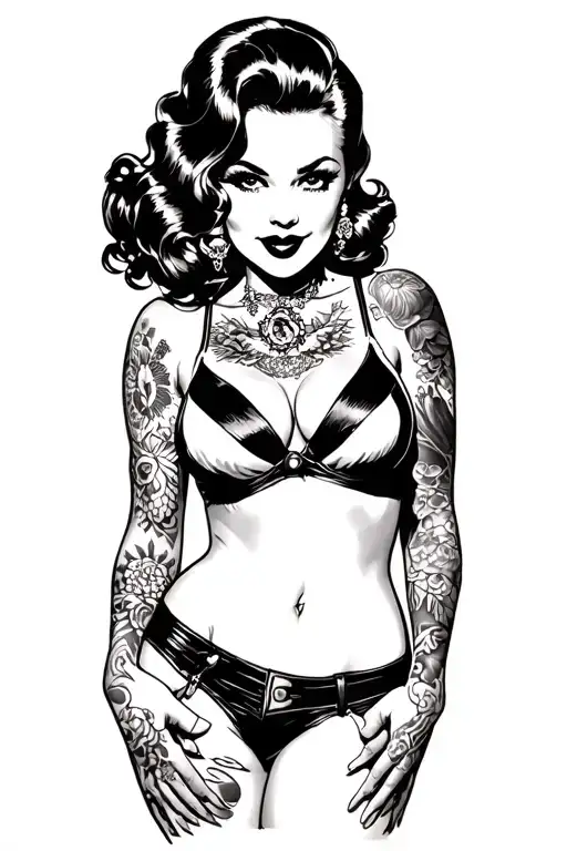 Pin-up Chick With Gang Tattoo Design