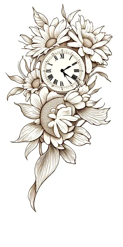 Heaven Beach Koi Fish Rose Daisy Gardenia Clock