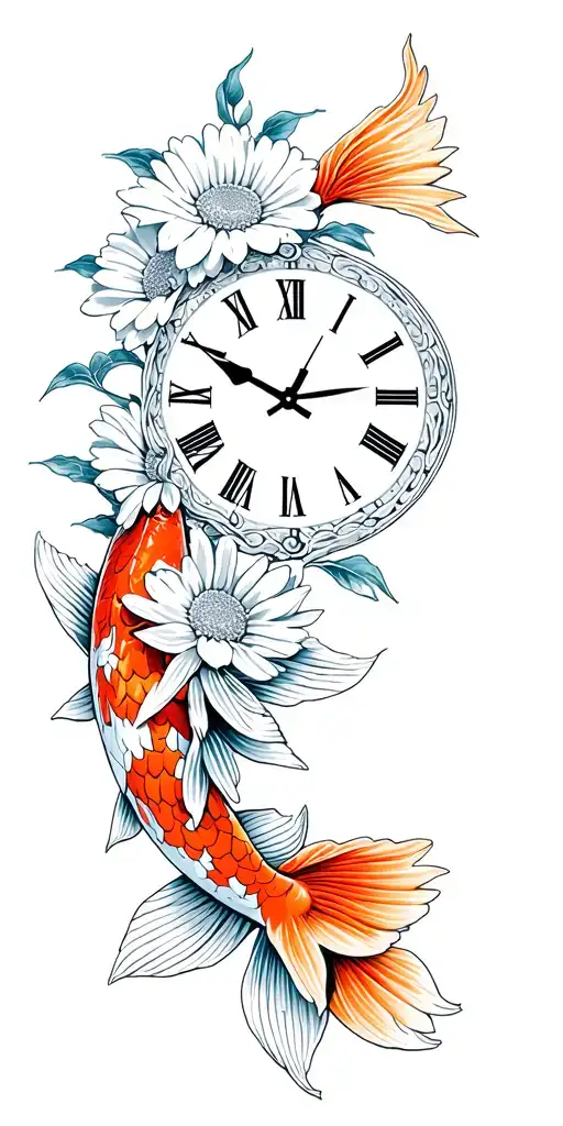 Heaven Beach Koi Fish Rose Daisy Gardenia Clock