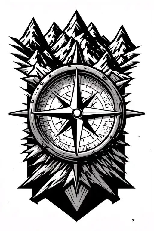 Compass Surrounded By Mountains