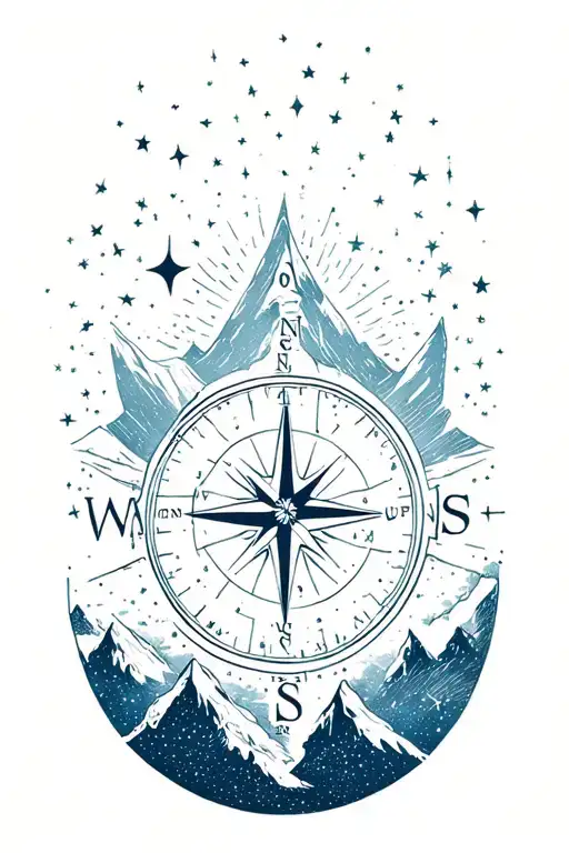Compass Surrounded By Galaxy And Mountins