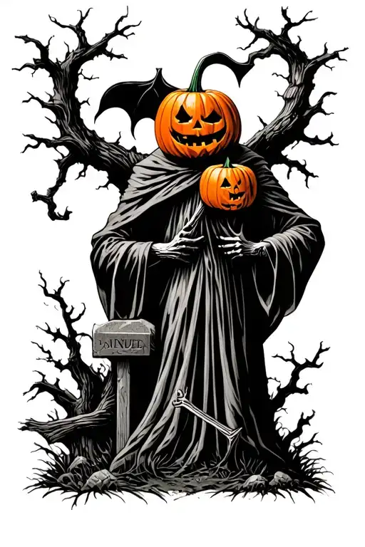 Pumpkin Head Reaper Full Body Grave Yard