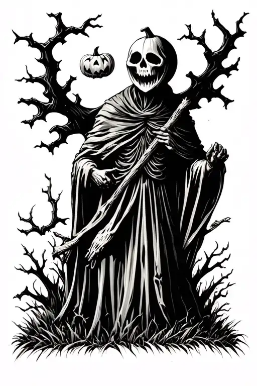 Pumpkin Head Reaper Full Body Grave Yard