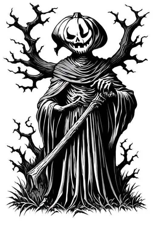 Pumpkin Head Reaper Full Body Grave Yard