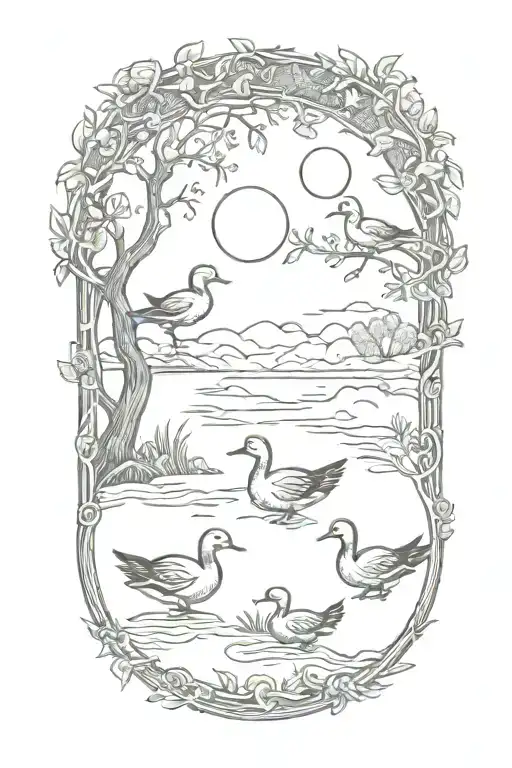 3 Ducks In Park With Tree Of Life And Moon