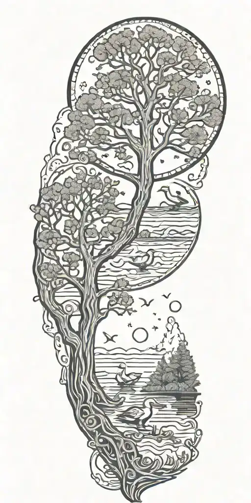 3 Ducks In Park With Tree Of Life And Moon