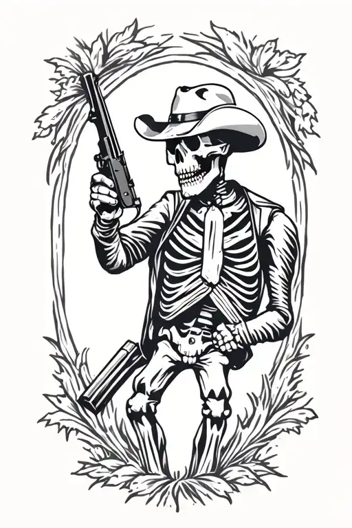 Cowboy Skeleton Holding Shotgun