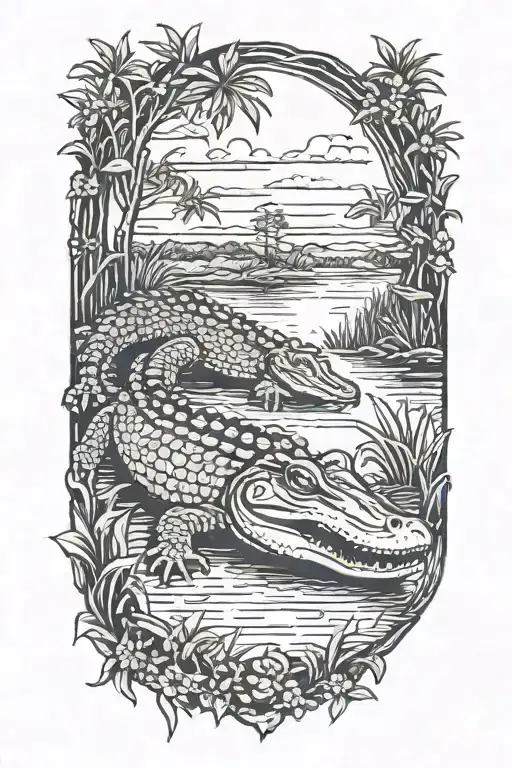 Bayou With Alligator