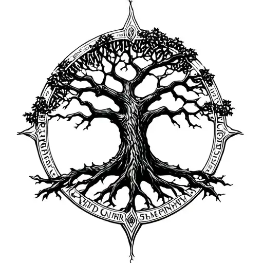 Tree Of Gondor Surrounded Circle Writing Exactly The Font From The Film One Ring