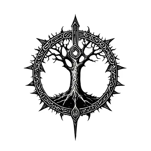 The Elden Ring Rune Symbol Incorporated With Tree Of Gondor