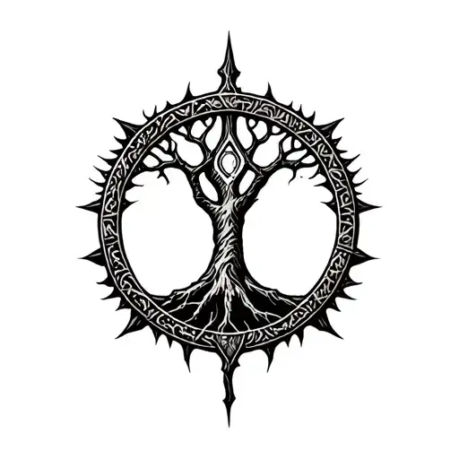 The Elden Ring Rune Symbol Incorporated With Tree Of Gondor
