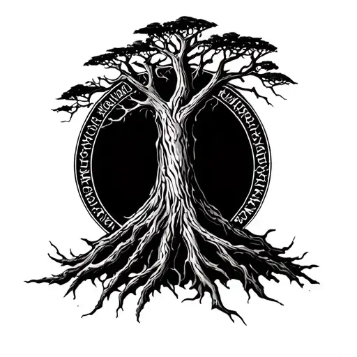 Tree Of Gondor Mixed With Elden Ring Erdtree And Elvish Writing Around Border