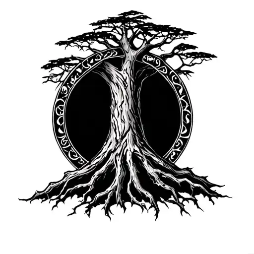 Tree Of Gondor Mixed With Elden Ring Erdtree Symbol Fine Line Detail