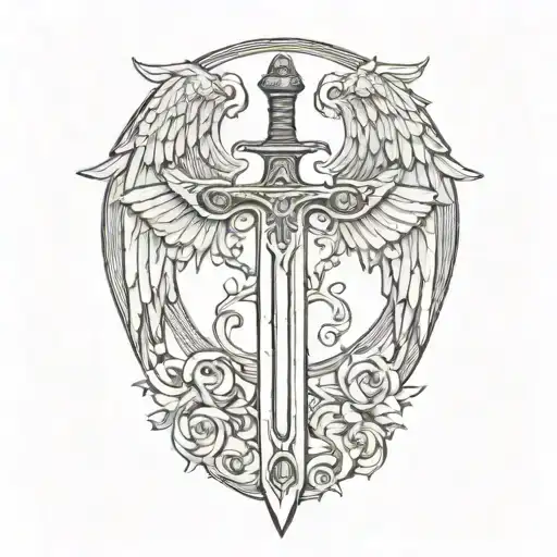 Sword With Angle Wings Spread Wings