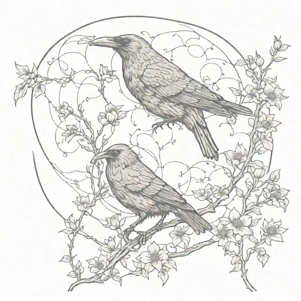 Raven Wild Flowers Moon Background