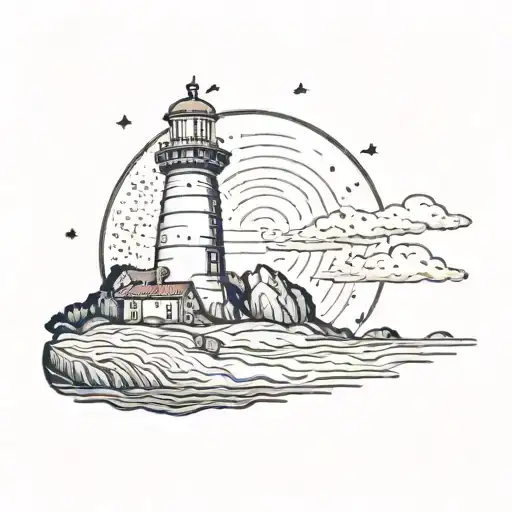 Lighthouse On The Background Of The Sky With Stars And A Person Looking For The Way