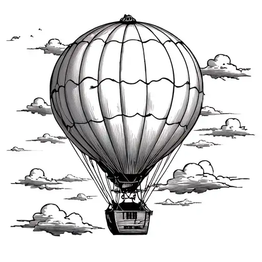 Single Hot Air Balloon And Clouds Surrounding