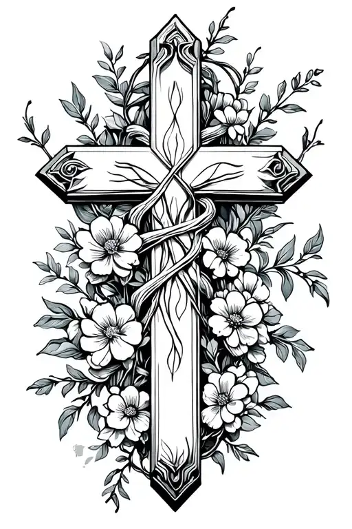 Cross Wrapped In Flowers And Vines