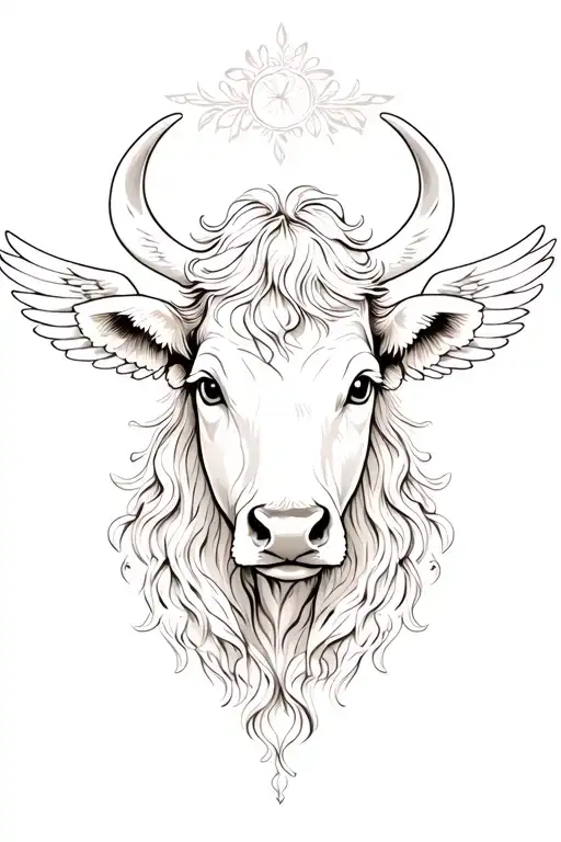 Female Cow Head Thin Lines Stencil Very Feminine Beautiful With Angel Wings