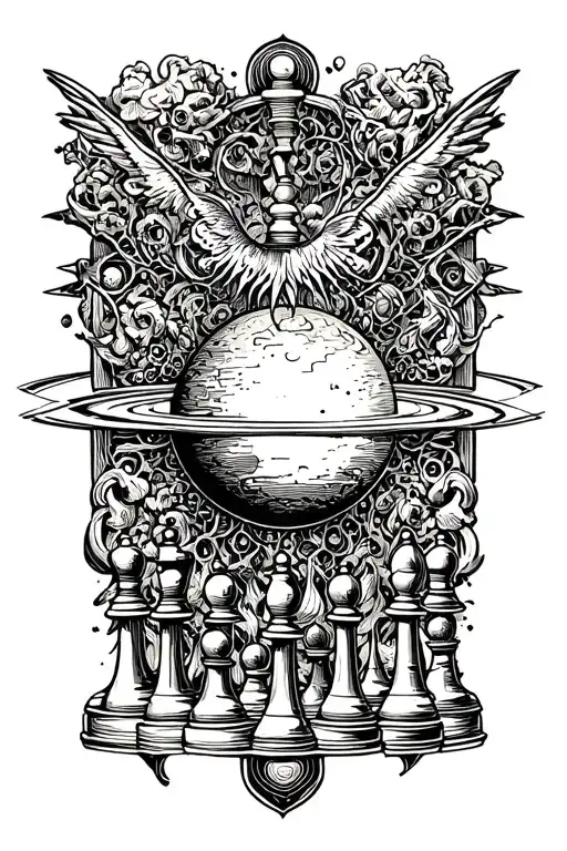 A Mystical Planet With Chess Pieces
