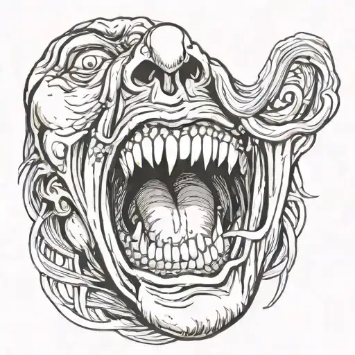 Scary Woman In Anime Style With Long Tongue Coming Out Of Her Mouth No Background