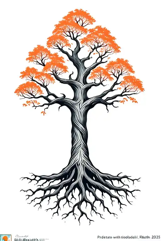 Tree Of Life With Big Beautiful Branches And Interwoven Roots