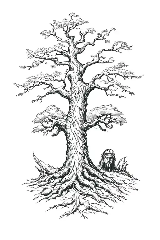 Medieval Welsh Druid With An Oak Tree Growing