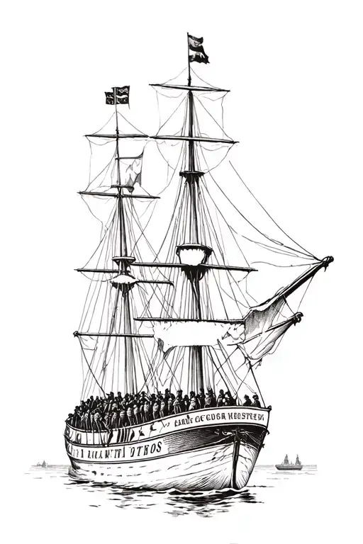 A Welsh Harbor Showing An Old Ship Full Of People