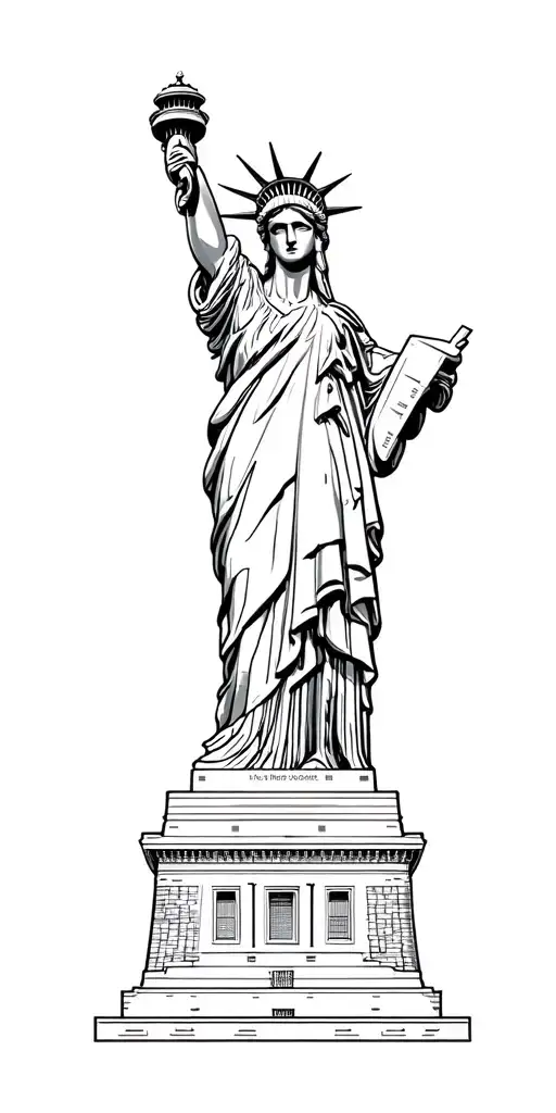 New York Map Outline Tattoo With Statue Of Liberty