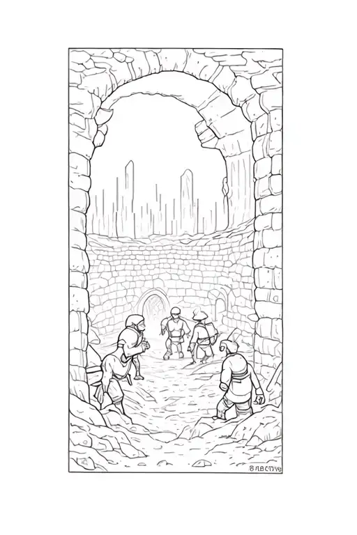 Inside Of A Medieval Mine Showing Small Goblins And Human Miners