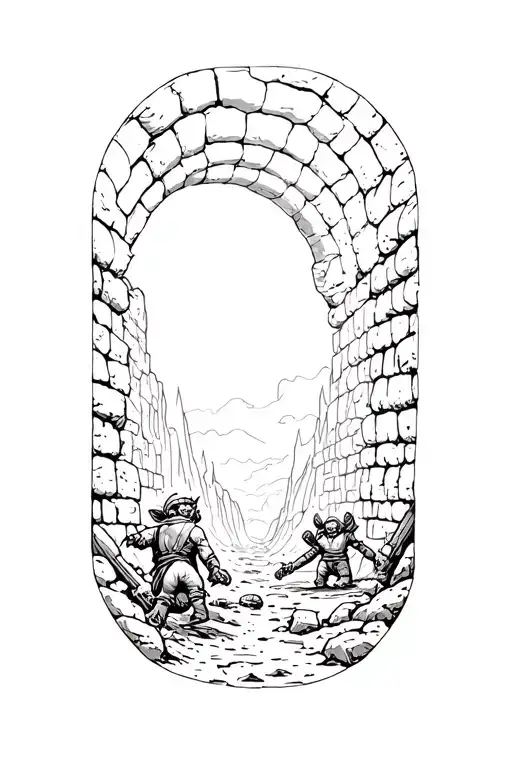 Inside Of A Medieval Mine Showing Small Goblins And Human Miners