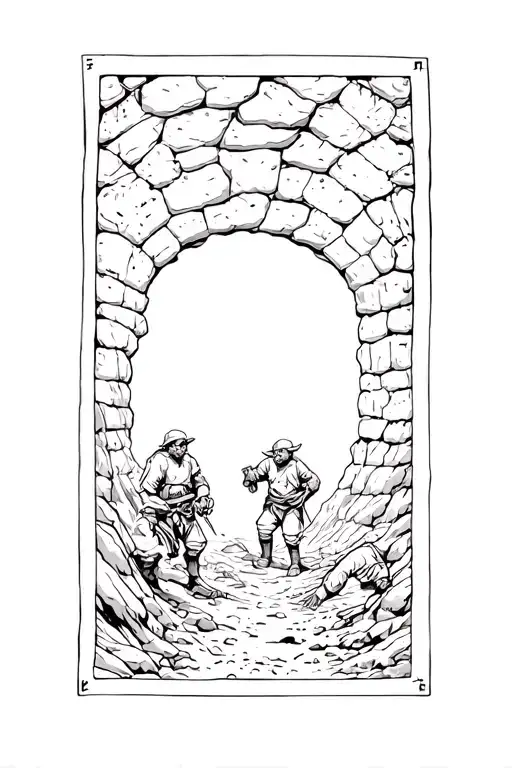 Inside Of A Medieval Underground Mine Showing Small Goblins And Human Miners