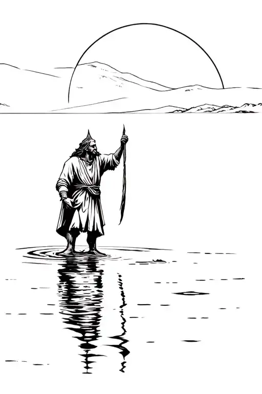 Welsh Druid Looking At Water Reflection