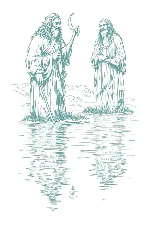 Welsh Druid Looking At Water Reflection