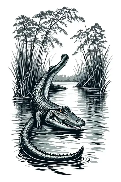 Bayou With Alligator