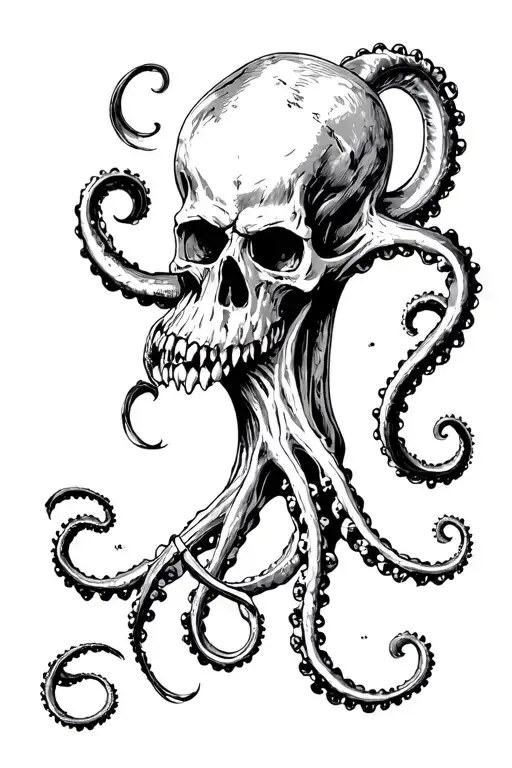 Kraken Whit Skulls Representing Dark Periods