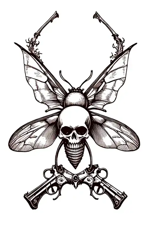 Moth With A Skull And Guns