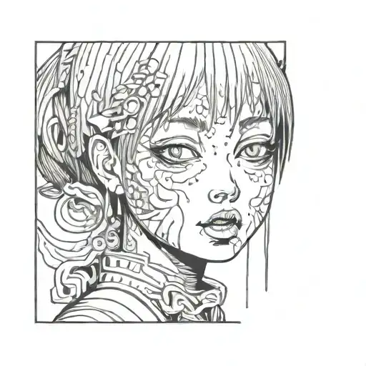 Black And White Anime Girl Character Horror Gothic Junji Ito Style