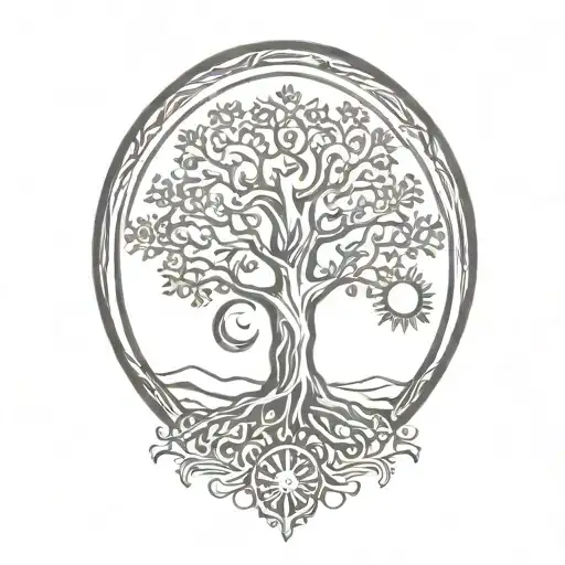 Tree Of Life And Sun And Moon
