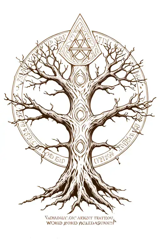 Yggdrasil World Tree With Valknut Inbued In The Corwn